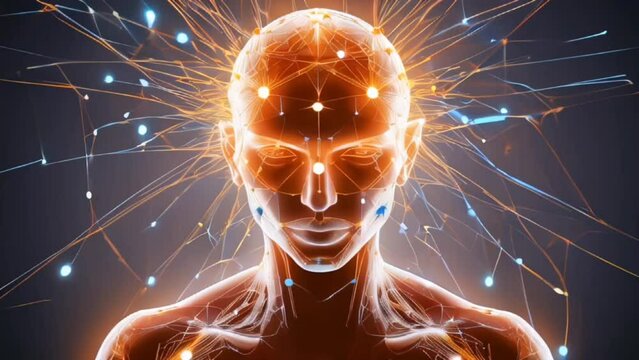 Human Neural Network Visualization with Glowing Connections and Nodes