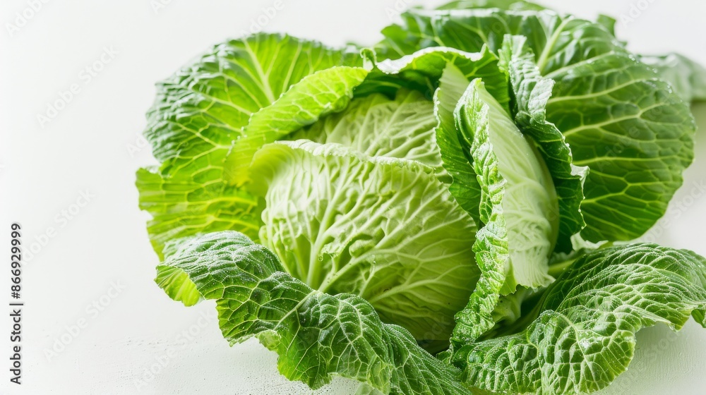 Wall mural Fresh savoy cabbage on white background