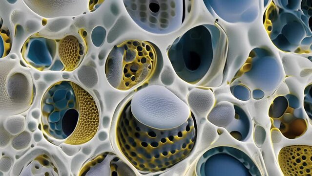 Clusters of chondrocytes in round welldefined cavities creating a honeycomblike appearance.