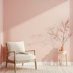 living room with empty pink wall