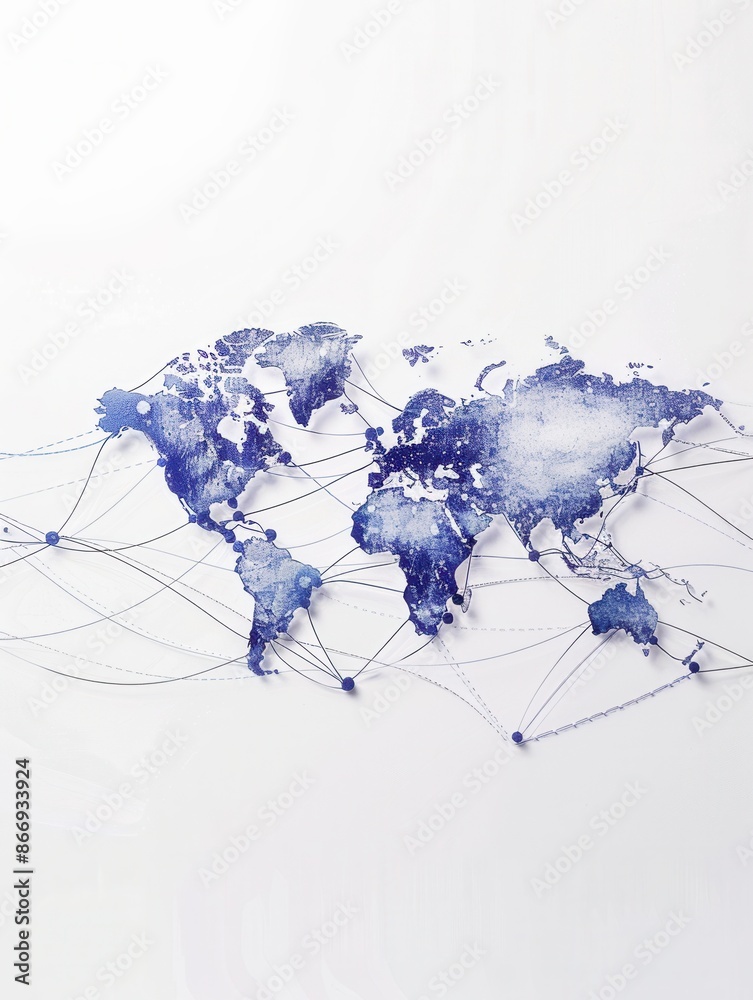 Aufkleber A simple and symbolic minimalist world map featuring highlighted routes, perfect for travel agencies and global booking services. Generative AI