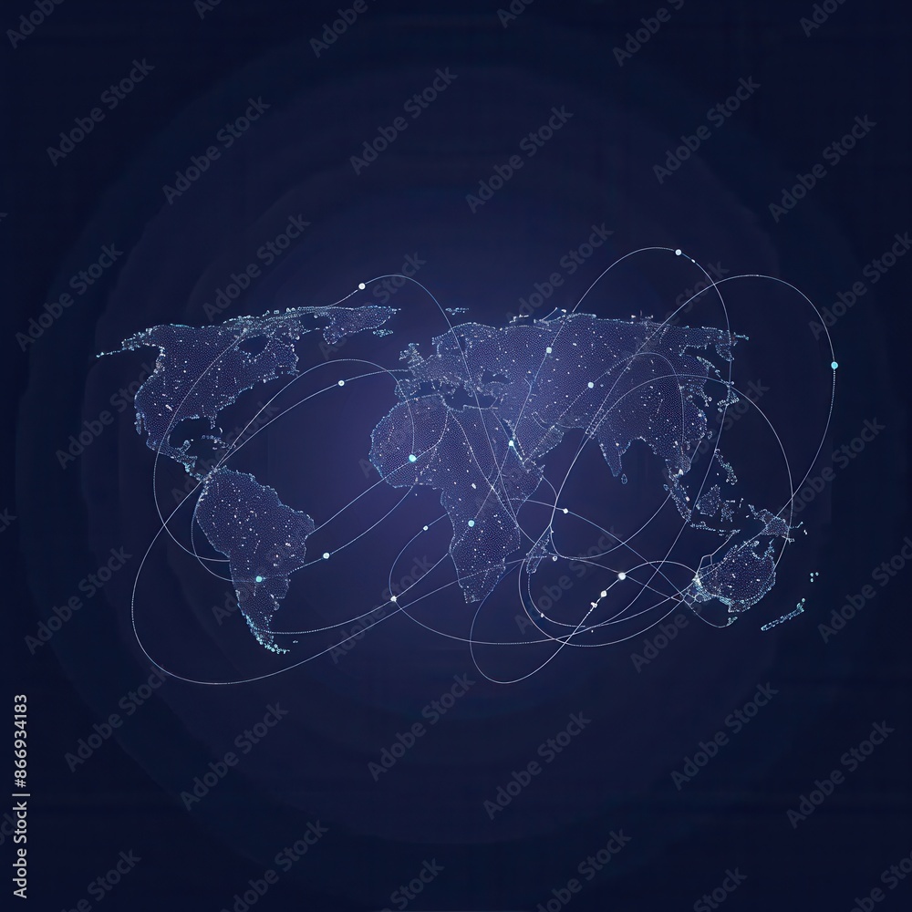 Aufkleber A minimalist world map with highlighted travel routes, perfect for travel agencies or global booking services. Generative AI