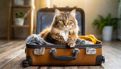 cat inside a suitcase ready to travel