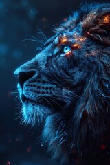 Mystical Lion with Sparks and Blue Glow