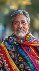 Fototapeta premium Middle-aged Mexican man with a colorful poncho