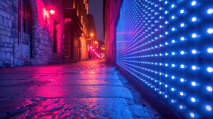 Obraz premium DNA grid LED light illuminating a dark alleyway