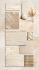 Obraz premium Interior designer is putting together a mood board with organic material and texture samples. This is perfect for showcasing warm, earthy tones for a home decor project