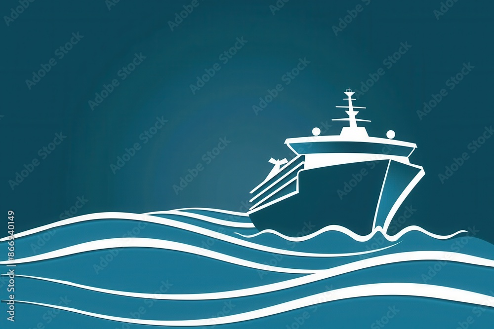 Aufkleber an elegant image of a yacht silhouette sailing on a deep blue ocean at dusk, creating a serene and s