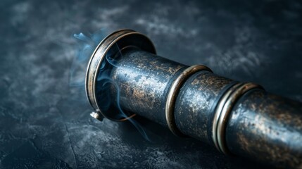 A close-up of a vintage metallic silver spyglass, with dramatic lighting and dark grey background, accented by a hint of smoke