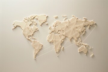 A simple and symbolic world map with highlighted routes, perfect for travel agencies and global booking services. Generative AI