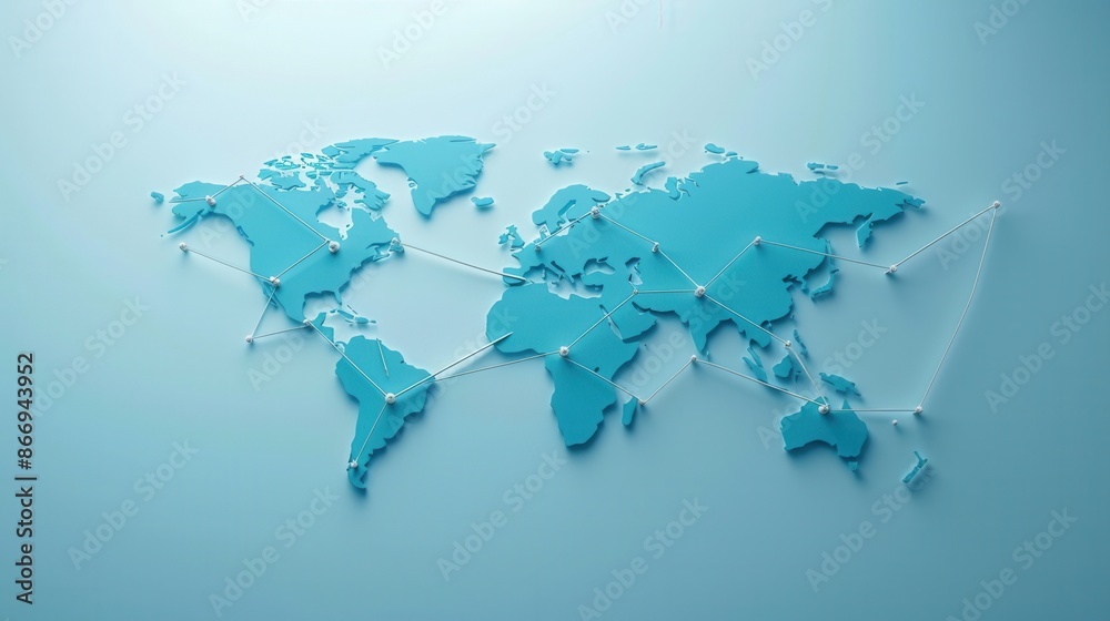 Aufkleber a simple, blue world map with white lines connecting various points, symbolizing global travel and e