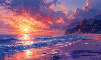 Obraz premium A picturesque summer sunset over a beach