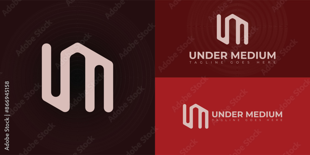 Wall mural Abstract initial letter UM or MU logo in pastel red color isolated on multiple background colors. The logo is suitable for business consulting group company logo vector design illustration inspiration - Wall murals