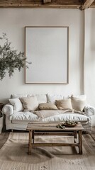 Cozy living room with a blank canvas above the sofa