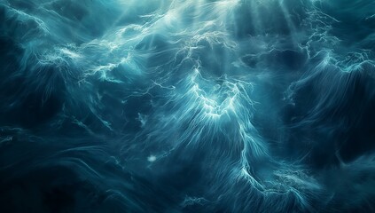 Obraz premium A mesmerizing digital art of the deep blue sea with ethereal waves illuminated by sunlight.