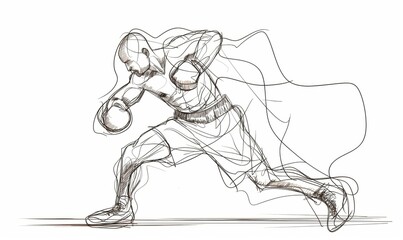 A one-line drawing of a boxer in action on a white background.