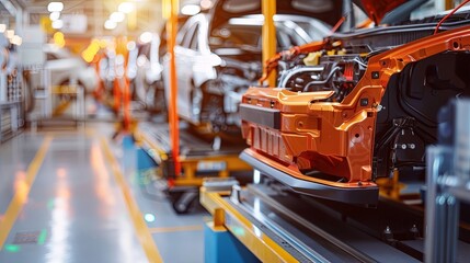 Fototapeta premium Innovative Electric Vehicle Engineer Developing Cutting-Edge Advanced Batteries in High-Tech Lab Environment. 