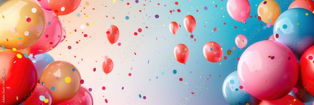 Poster a vibrant background of colorful balloons in various shapes and sizes, perfect for businesses organi