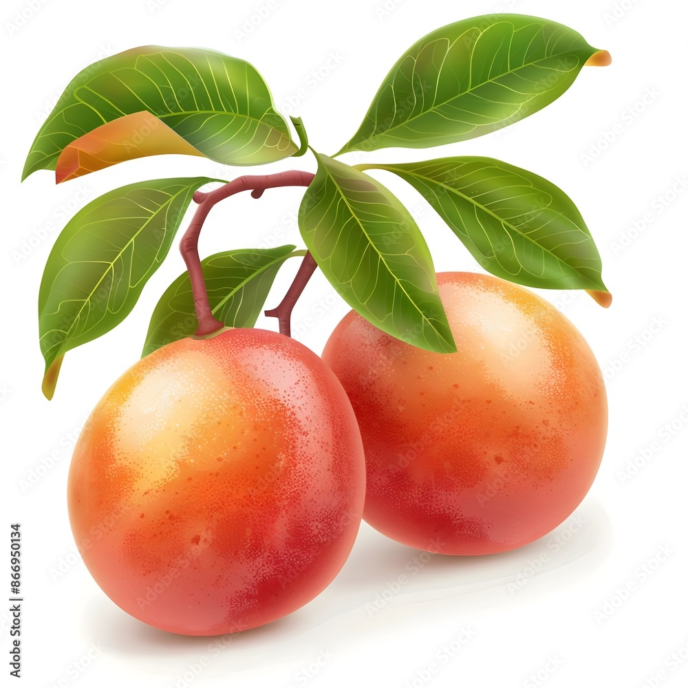 Wall mural apricots with leaves isolated