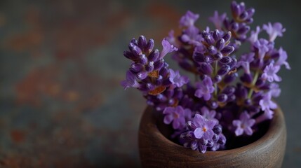 Fototapeta premium A vase of purple flowers sits on a table