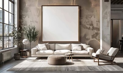 Luxurious living room with a blank canvas on the wall
