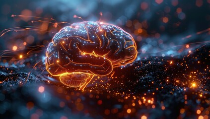 Glowing Digital Brain Abstract