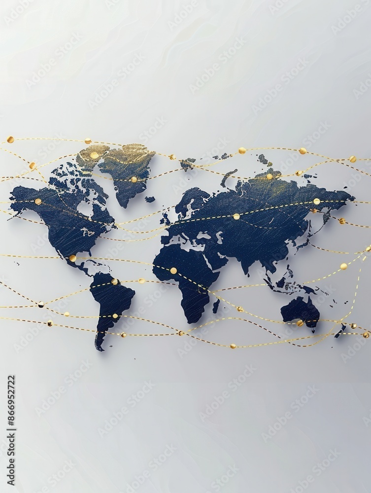 Poster a simple and symbolic world map with highlighted travel routes, perfect for travel agencies and glob