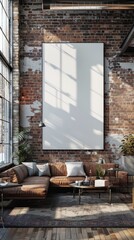 Industrial-style loft with a large blank canvas on the wall