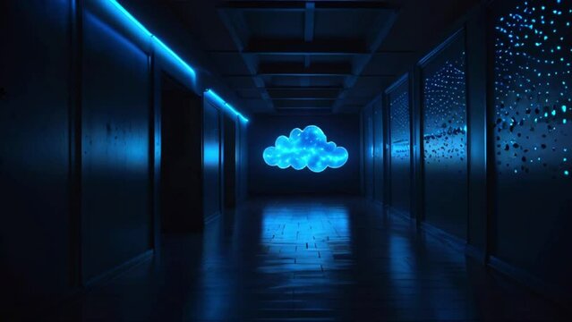 A playful blue icon nestled within a cloud-shaped data center, a picture perfect representation of cloud storage.