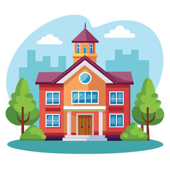 Naklejka premium School Building Vector Icon Illustration. Building And Landmark Icon Concept