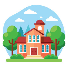 Fototapeta premium School Building Vector Icon Illustration. Building And Landmark Icon Concept