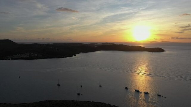 Drone sunrise view over Culebrita Island in Fraile, Culebra, Puerto Rico