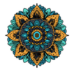 Vector fabric bright summer pattern
design with mandala in 
indian style on white background. Doodle
fashion ornament for women clothing, bandana, headscarf, 
textile, paper, notepad, packaging.