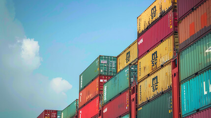Fototapeta premium close-up of a container-laden freighter setting sail from port