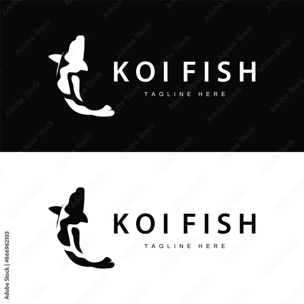 Sticker Koi Fish Logo Design Chinese Lucky Ornamental Fish Goldfish Company Brand