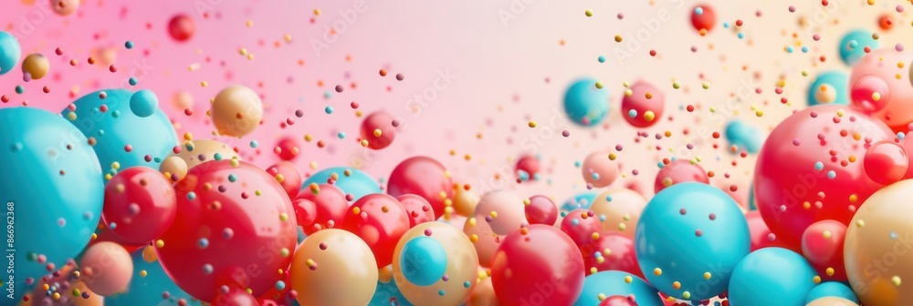 Poster a cheerful and festive background with colorful balloons in different shapes. perfect for companies 