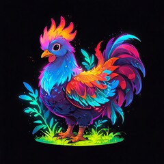 Obraz premium A rooster with luminous feathers and dazzling colors