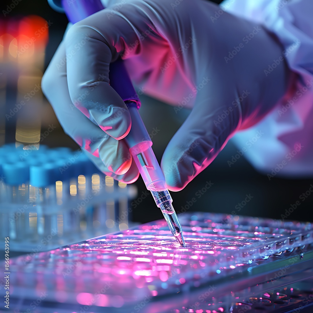 Poster Close-up of a Hand Using a Pipette in a Laboratory