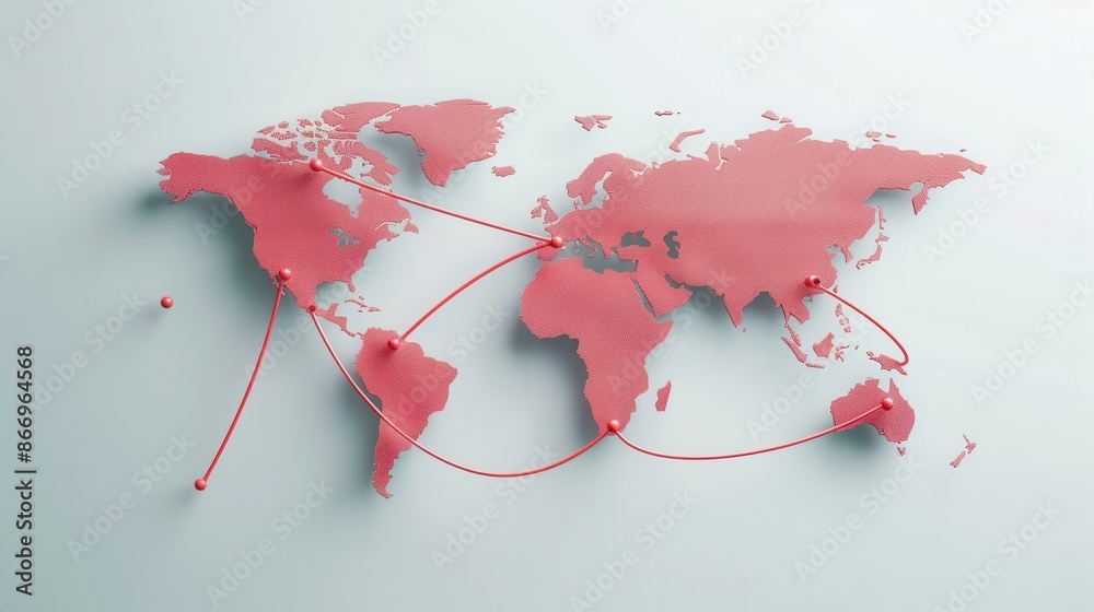 Aufkleber A simple and symbolic world map with highlighted travel routes, perfect for travel agencies and global booking services. Generative AI