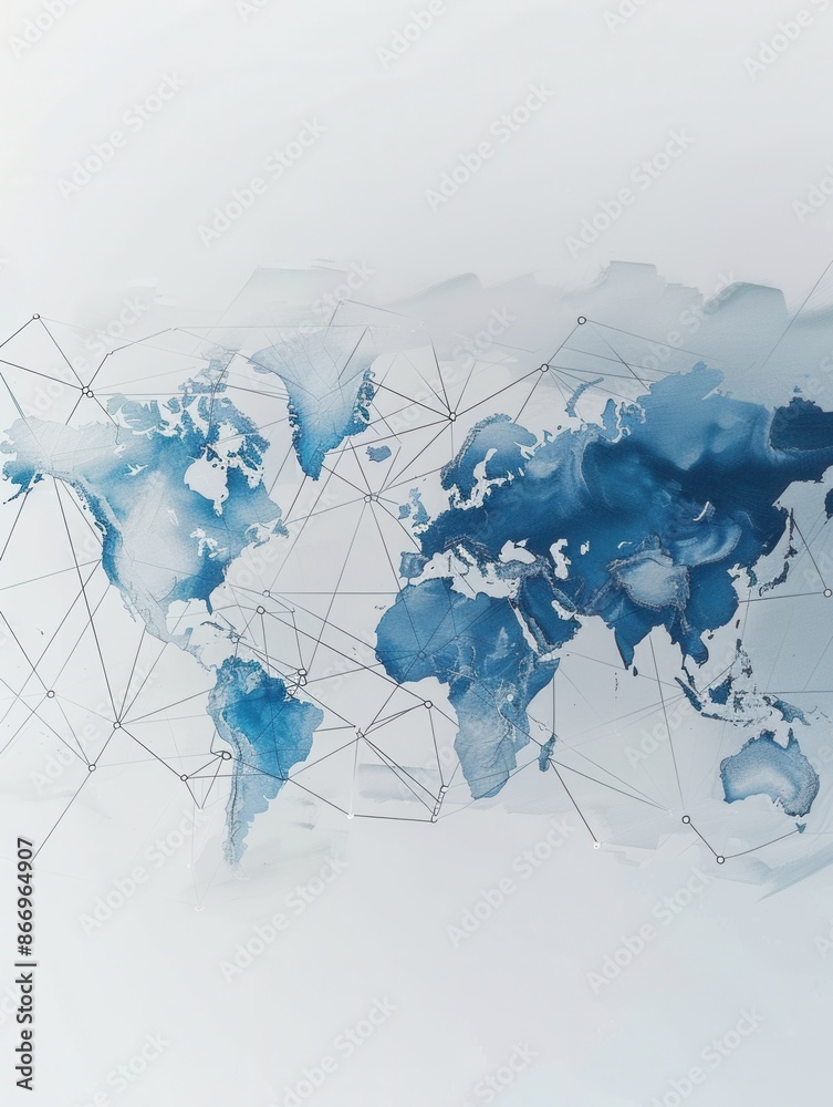 Poster A minimalist background featuring a watercolor world map with highlighted routes. Perfect for travel agencies and global booking services. Generative AI