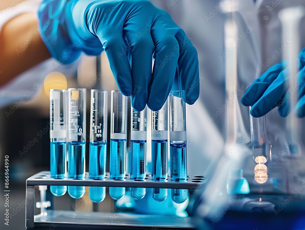 Poster a scientist holding test tubes in a laboratory