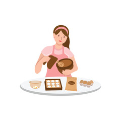 Woman Baking Cookies and cake in the Kitchen Illustration