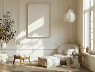 Elegant Living Room Interior Design with a Large Blank Canvas
