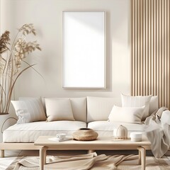 Minimalist Living Room Interior with Blank Canvas