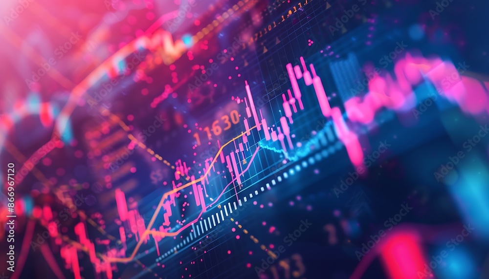 Poster abstract financial data visualization with neon lights