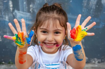 Petite fille jouant avec de la peinture, couleur