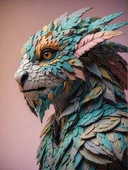 Obraz premium A 3D rendering of a colorful dragon made of leaves. AI.