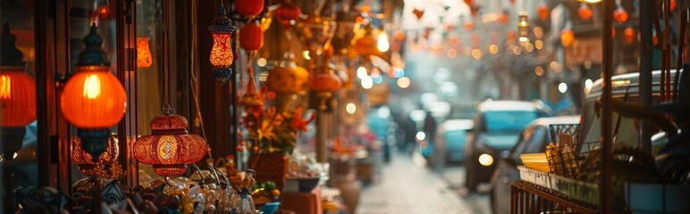 Obraz premium Colorful lanterns in a street market