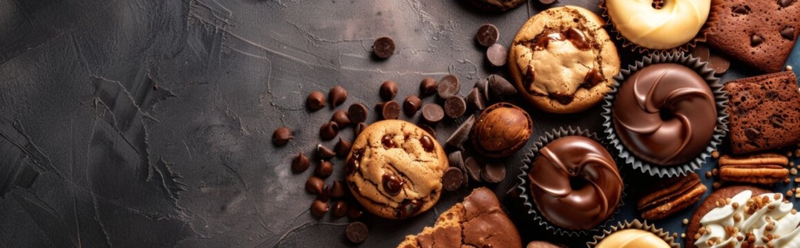 Variety of chocolate desserts on dark background