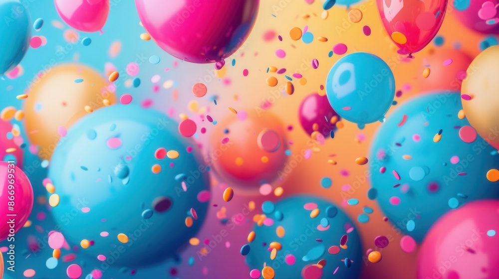 Aufkleber brightly colored balloons and confetti float in the air, creating a cheerful and celebratory atmosph